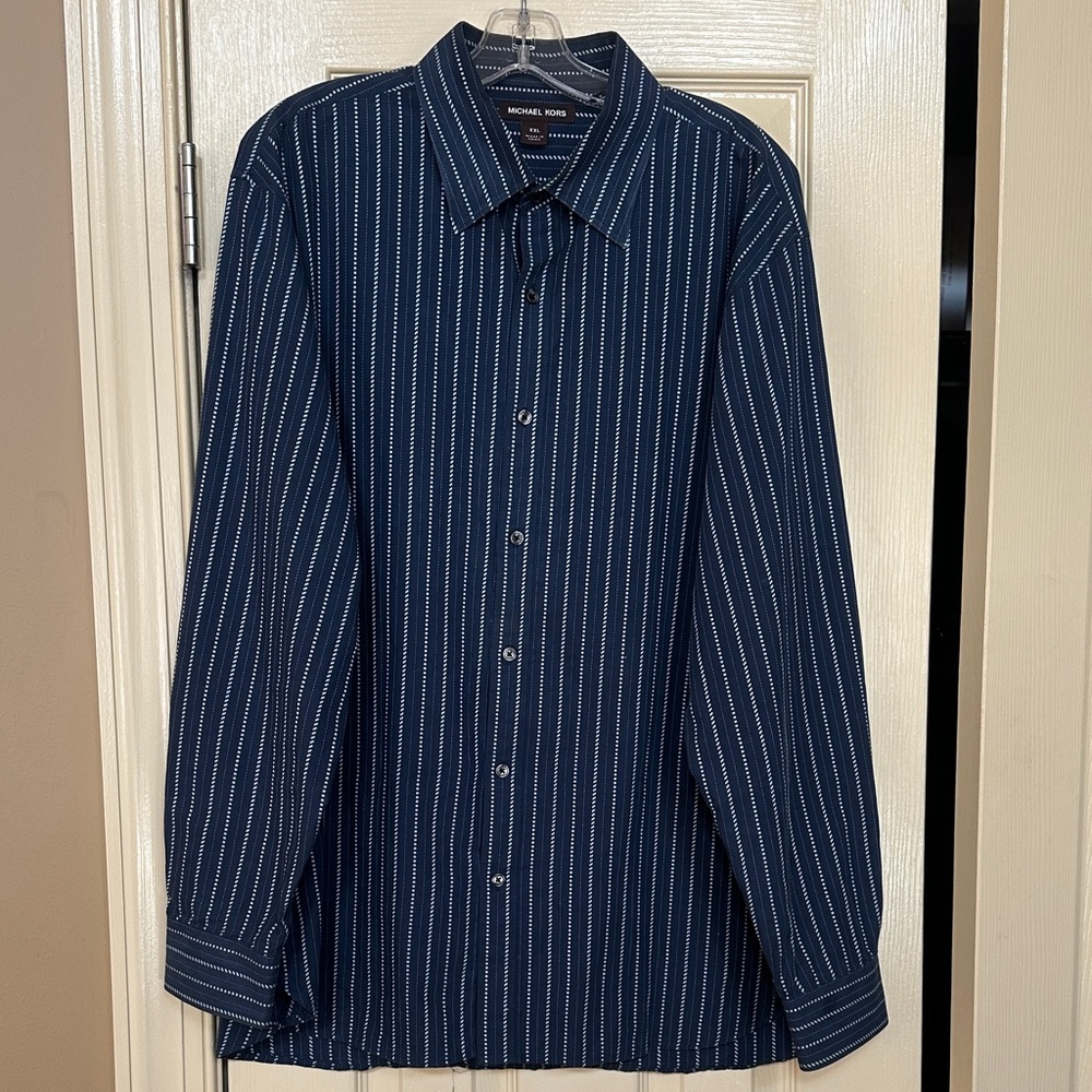 Michael Kors Blue Striped Button Down Shirt